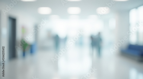 Wallpaper Mural Blurred image of a bright hospital hallway featuring medical beds, carts, and equipment. Clean, sterile environment with natural light. Torontodigital.ca