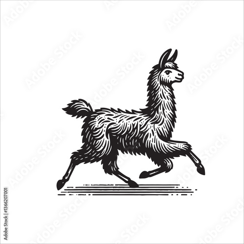 Simple Llama Running Vector Icon – Vintage Logo & Retro Illustration