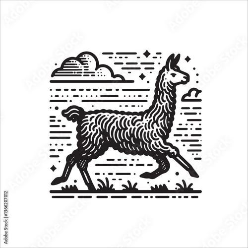 Simple Llama Running Vector Icon – Vintage Logo & Retro Illustration