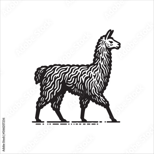 Simple Llama Walking Side View Vector Icon – Vintage Logo & Retro Illustration
