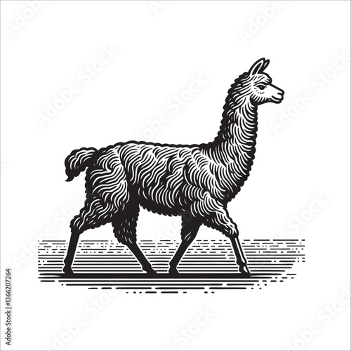 Simple Llama Walking Side View Vector Icon – Vintage Logo & Retro Illustration