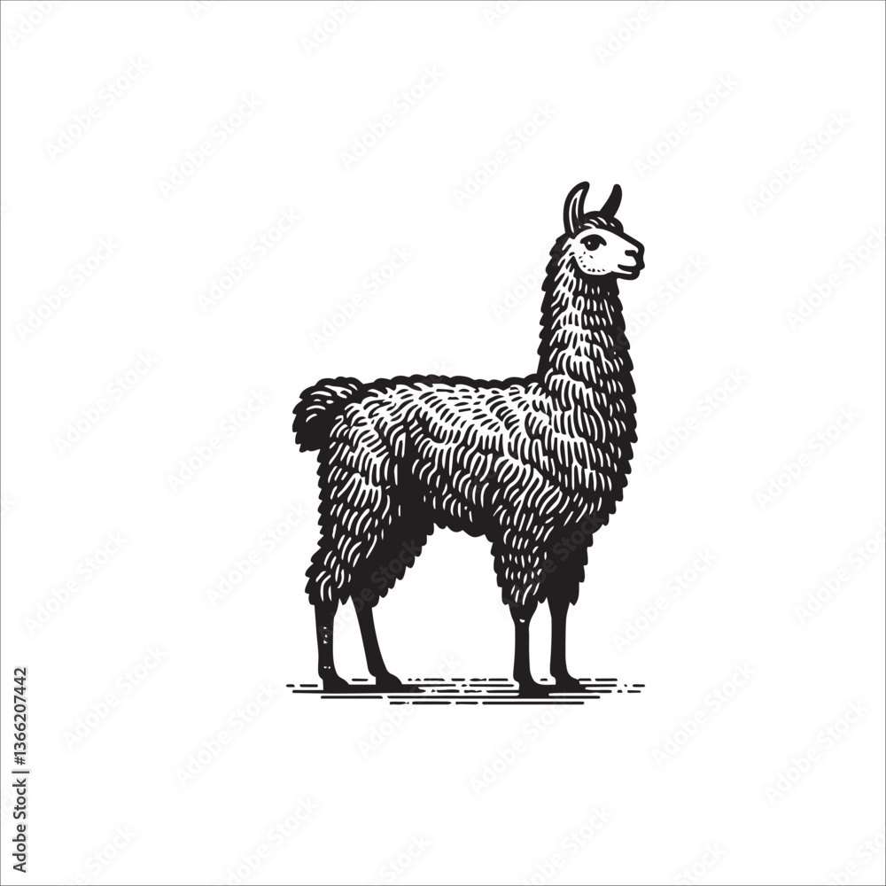 Fototapeta premium Simple Llama Standing Vector Icon – Vintage Logo & Retro Illustration