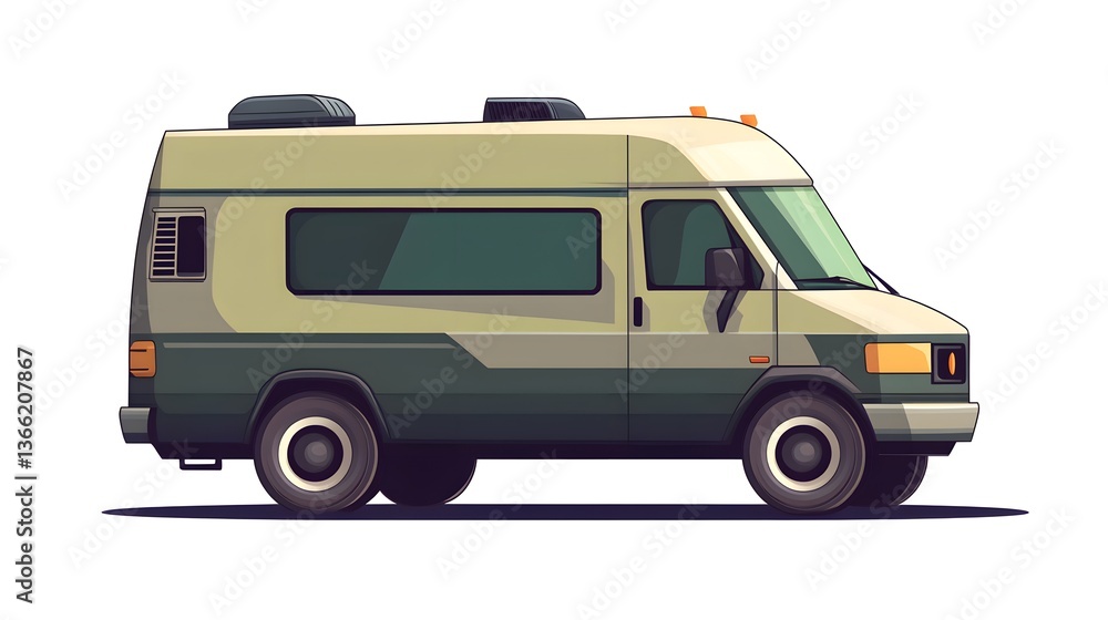 Fototapeta premium Van Located Cartoon Vector Illustration for Urban Navigation Services and Transportation Apps