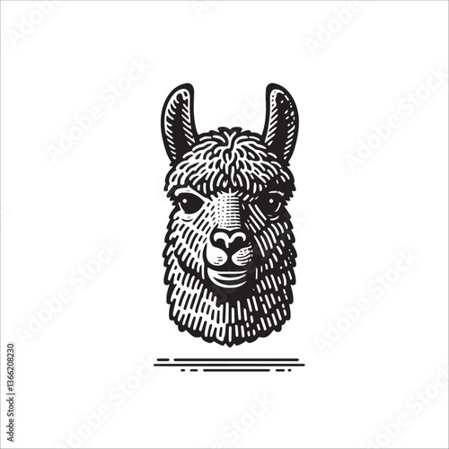 Simple Alpaca Face Head Front View Vector Icon – Vintage Logo & Retro Illustration