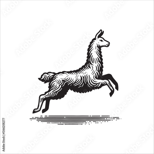 Simple Llama Jumping Side View Vector Icon – Vintage Logo & Retro Illustration