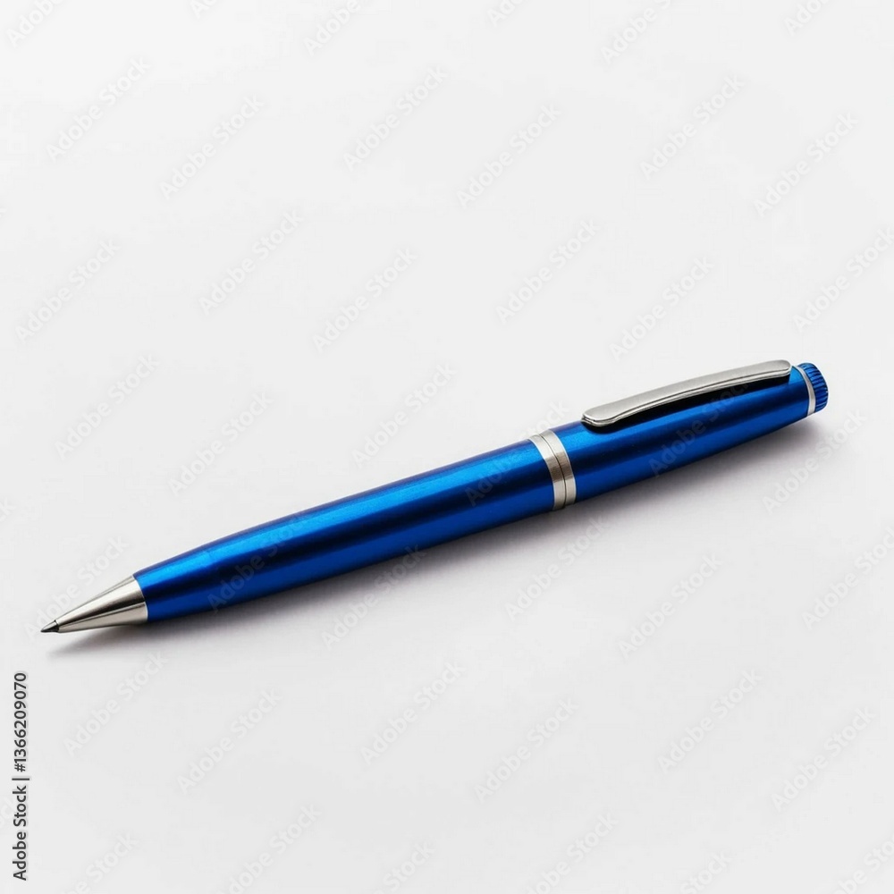 High-quality blue ballpoint pen on a white background High-quality blue ballpoint pen on a white background