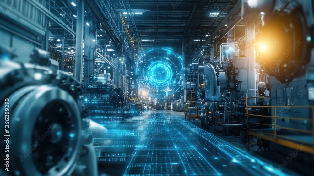 Fototapeta premium An AI powered system automating industrial equipment maintenance by analyzing real time sensor data, machine performance, and wear patterns for proactive repairs