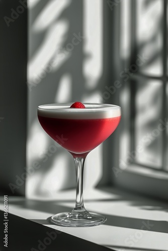 Refreshing Pink Drink Garnished With Berries in a Sunlit Setting