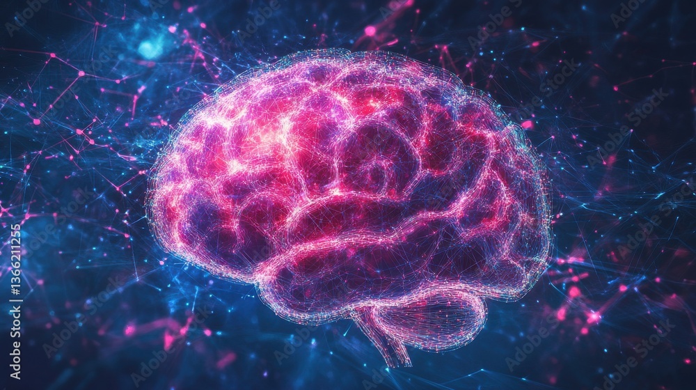 Field of neurology, visualization of the brain. Workings of the human mind concept, emphasizing the complexity and wonder of cognitive science and neurological health.