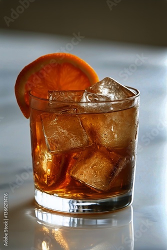 Refreshing Cocktail Garnished With Orange Slices on a Marble Countertop