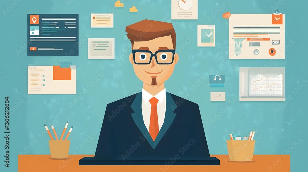 Professional Vector Manager Concept in Flat Style Cartoon Vector Illustration Professional Vector Manager Concept in Flat Style Cartoon Vector Illustration