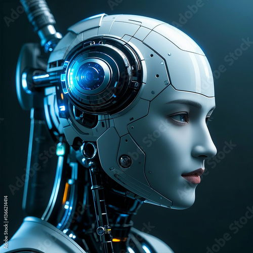 Futuristic robot head with gears