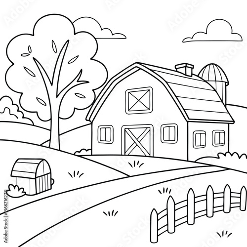 Farm house coloring page for kids