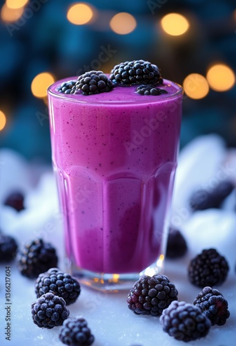 Refreshing Blackberry Smoothie Served in a Glass With Berries in the Backgrou...