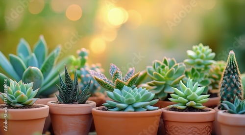 Succulent Plants in Terracotta Pots Outdoors During Golden Hour