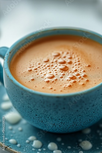 Warm Cup of Creamy Beverage by the Window During Early Morning Sunlight