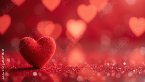 Red Heart on Glitter Background for Valentine's Day