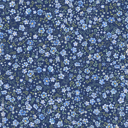 seamless floral pattern with small blue flowers