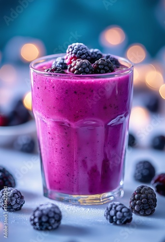 Refreshing Blackberry Smoothie Served in a Glass With Berries in the Backgrou...