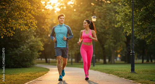 Casal praticando corrida em um parque