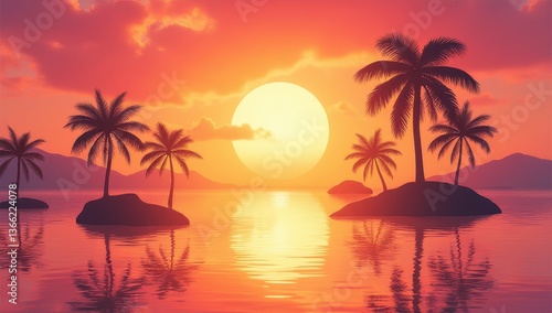 Tropical Sunset Paradise Island Scene