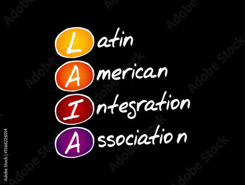 LAIA Latin American Integration Association - inter-governmental organization that aims to promote the economic integration in the common marketplace, acronym text concept background