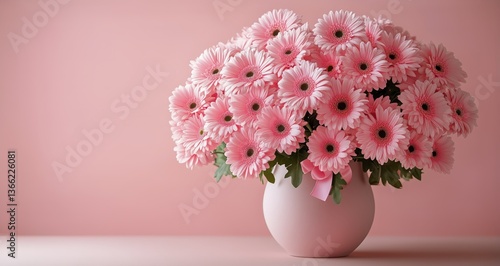 Beautiful Pink Gerbera Daisies in a Glass Vase on a Soft Pastel Background