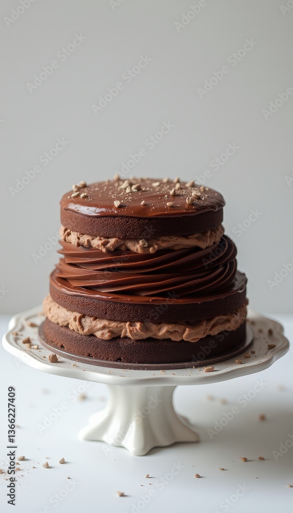Elegant chocolate cake decorated with frosting on a stand Elegant chocolate cake decorated with frosting on a stand