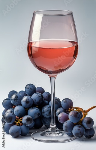 Refreshing Rose Wine in a Glass Paired With Fresh Grapes on a Clean Surface