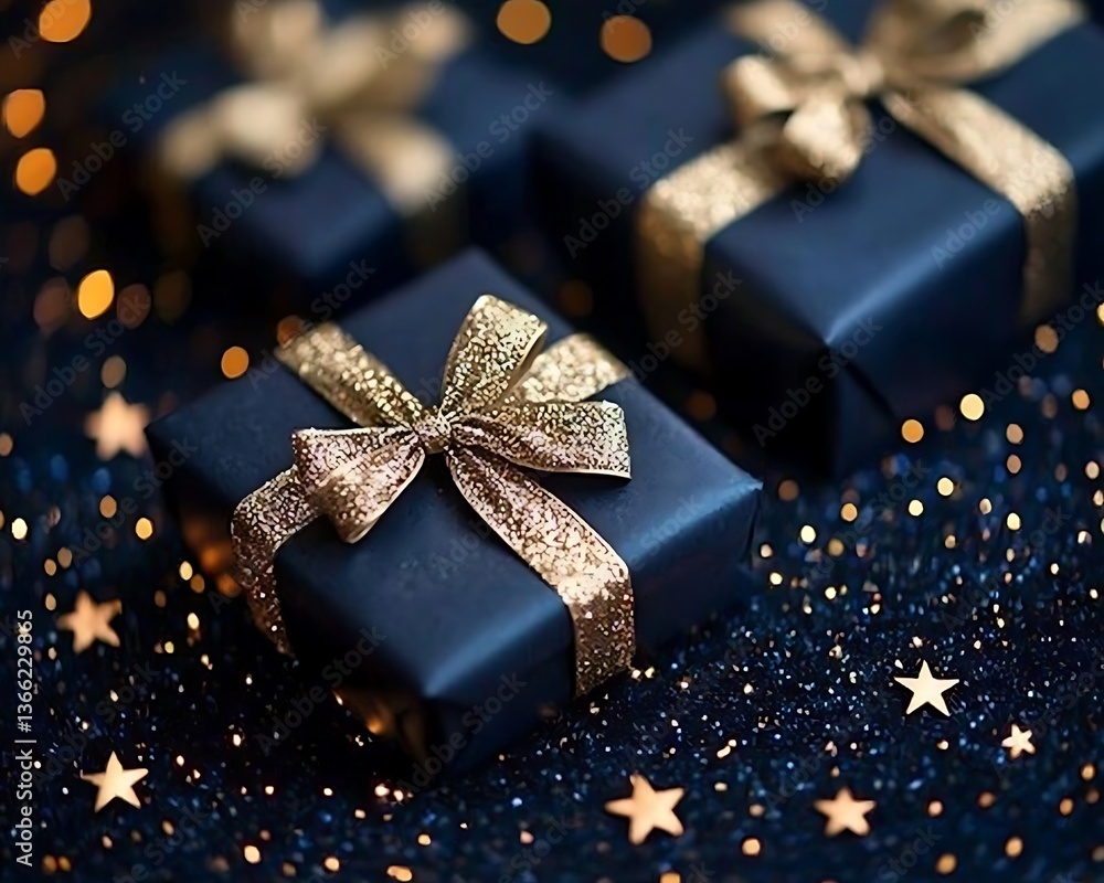 Several wrapped gifts are presented beautifully with festive decorative elements Several wrapped gifts are presented beautifully with festive decorative elements