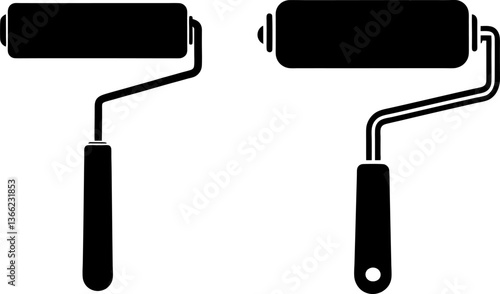 Paint roller vectors collection black and white, Vector of paint brushes set design