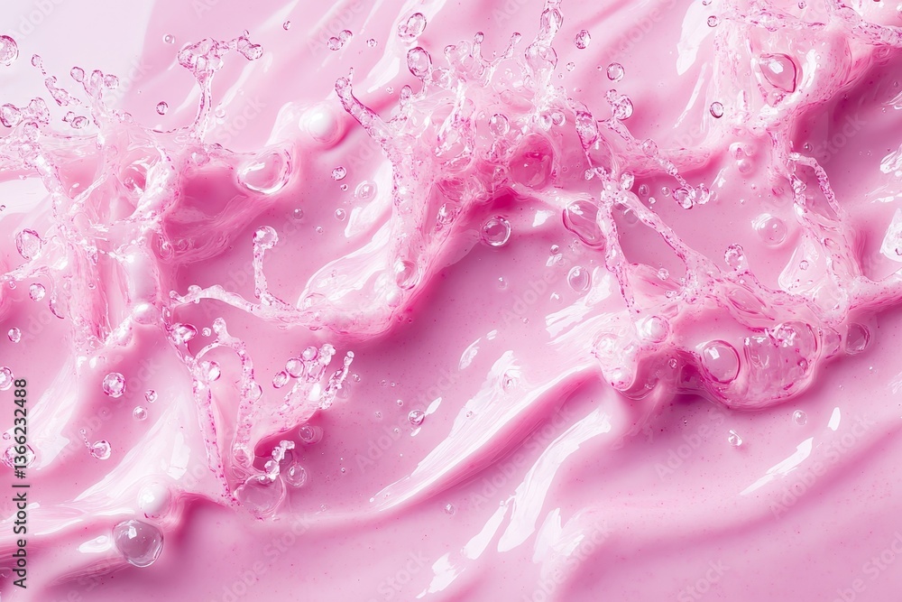 Top view of pink white clear calm water surface. Texture with splashes, foam and bubbles. Trendy abstract spring summer nature background for product. Flat lay cosmetic Top view of pink white clear calm water surface. Texture with splashes, foam and bubbles. Trendy abstract spring summer nature background for product. Flat lay cosmetic