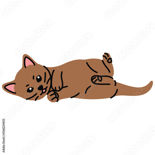 Flat style vector illustration of a kitten. Simple cartoon design, white background. Clean minimal style, children’s projects, print, web design, domestic pet, sticker icon, spring design, baby animal