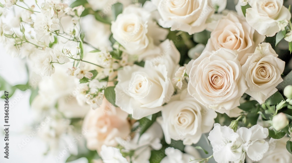 Elegant Bouquet of Creamy White Roses and Delicate White Flowers Elegant Bouquet of Creamy White Roses and Delicate White Flowers