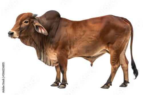Sahiwal Bull PNG, Brown Sahiwal Cattle Transparent, Standing Brown Bull PNG.