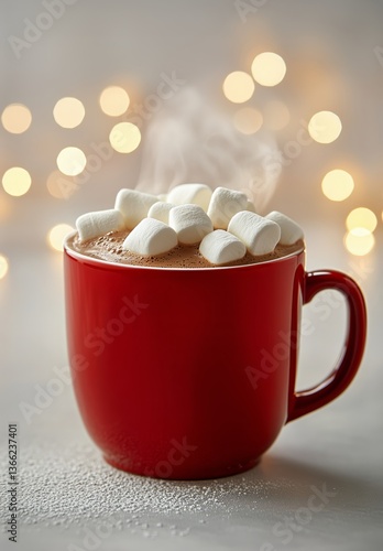 Warm Cup of Hot Cocoa With Marshmallows Against Bokeh Background in Cozy Setting