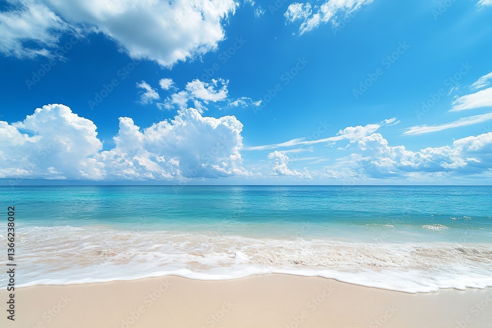 Stunning Beach Scene Turquoise Water White Sand Blue Sky Fluffy Clouds Summer Vacation Tropical Paradise Idyllic Seascape Coastal View Ocean Waves Stunning Beach Scene Turquoise Water White Sand Blue Sky Fluffy Clouds Summer Vacation Tropical Paradise Idyllic Seascape Coastal View Ocean Waves