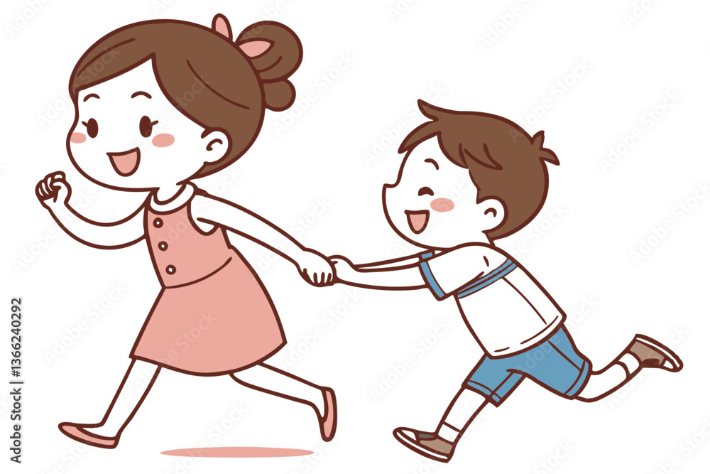 Adorable Toddler Duo Running Hand in Hand – Vector Art Adorable Toddler Duo Running Hand in Hand – Vector Art