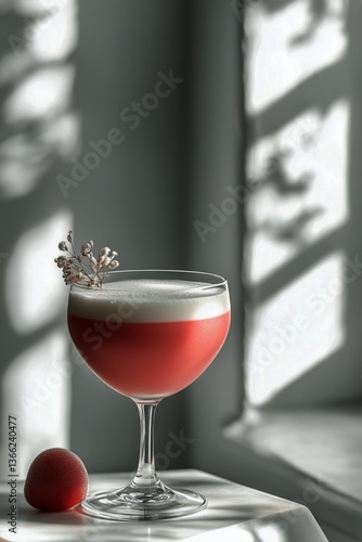 Refreshing Pink Drink Garnished With Berries in a Sunlit Setting