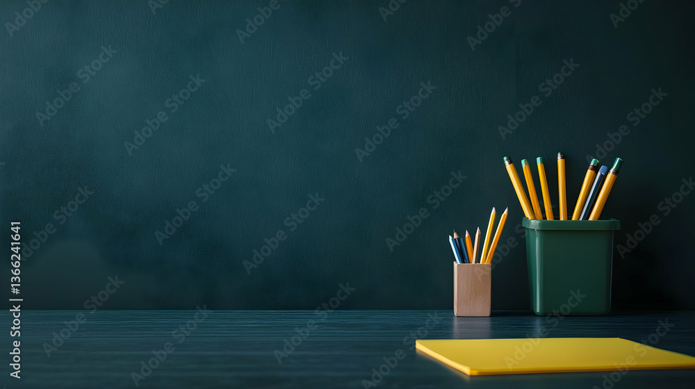 Classroom Supplies On Dark Desk Classroom Supplies On Dark Desk