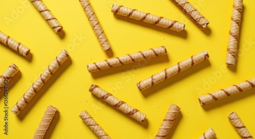 Crispy Wafer Rolls on Vibrant Yellow.