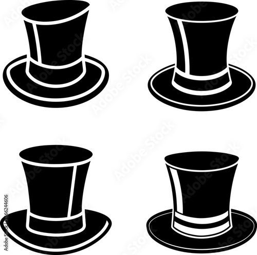 Top hat vectors collection black and white, Vector of hat set design