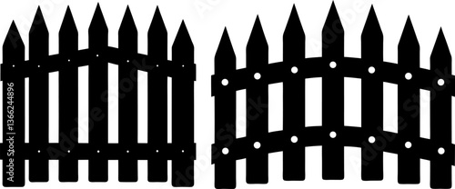 Fence vectors collection black and white, Vector of fence line art set design