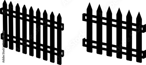 Fence vectors collection black and white, Vector of fence line art set design
