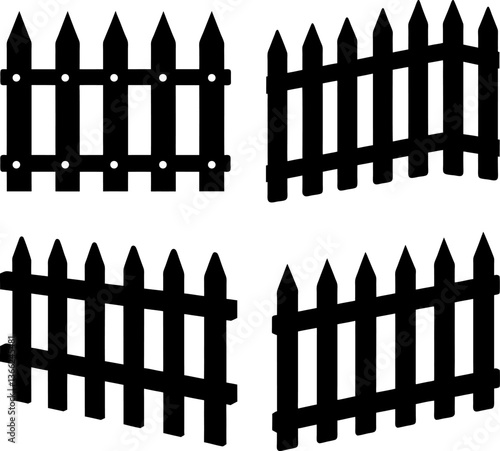 Fence vectors collection black and white, Vector of fence line art set design