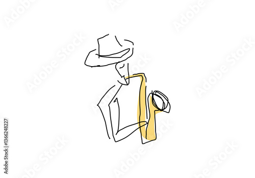  line abstract illustration of a jazz musician playing the trumpet