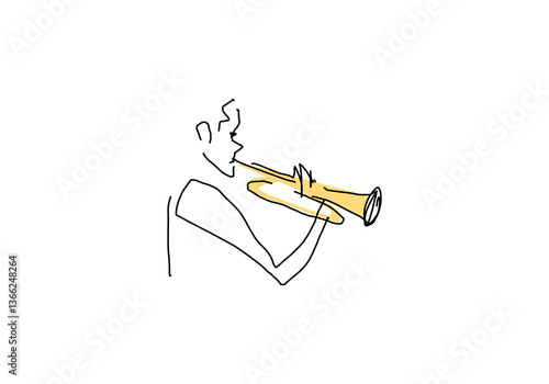  line abstract illustration of a jazz musician playing the trumpet