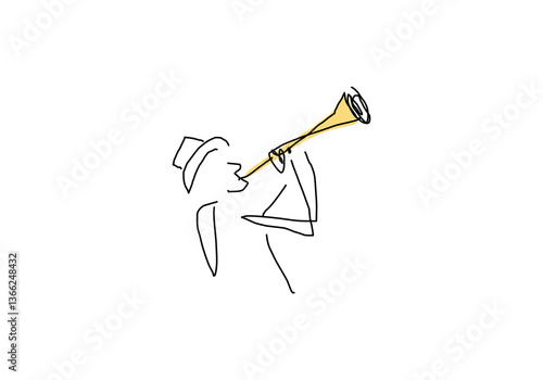  line abstract illustration of a jazz musician playing the trumpet