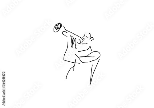  line abstract illustration of a jazz musician playing the trumpet