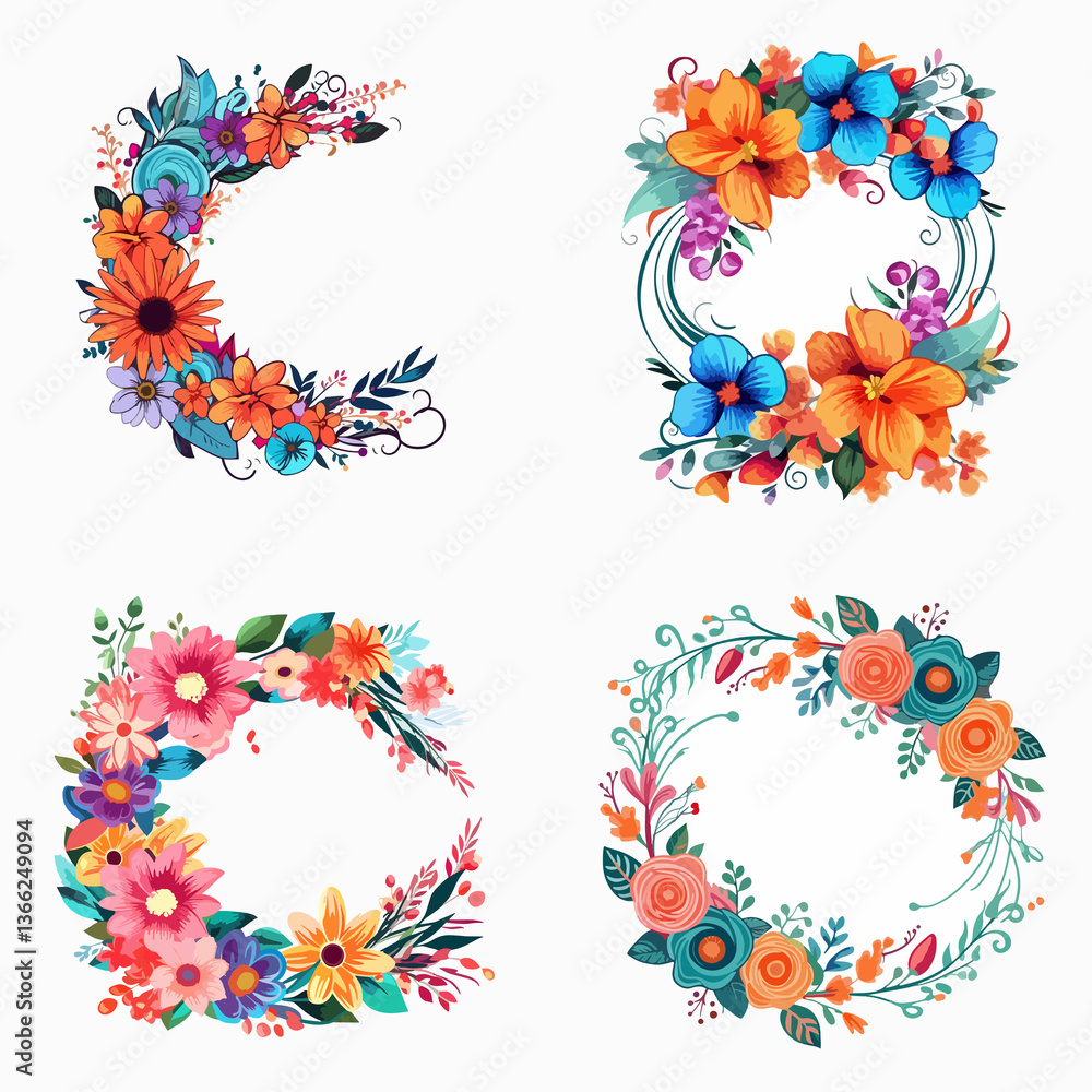 A collection of four different flower wreaths A collection of four different flower wreaths